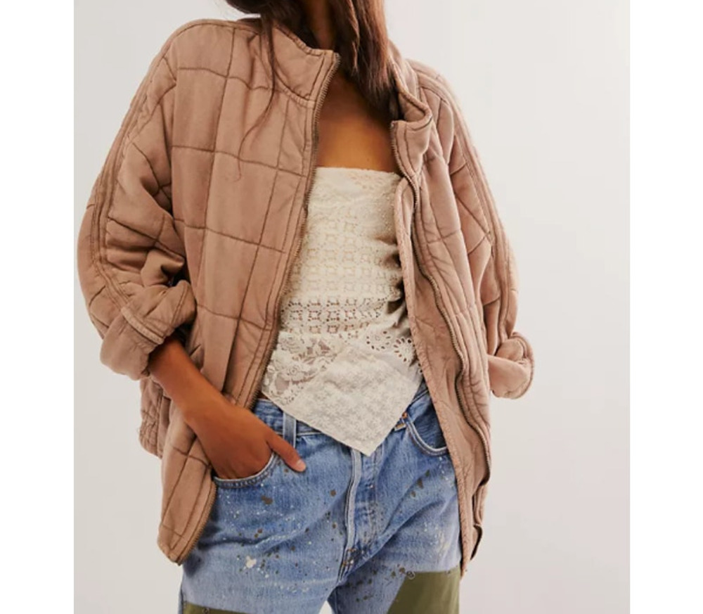 Free People Dolman Quilted Jacket – Champagne Diamonds – Size Large